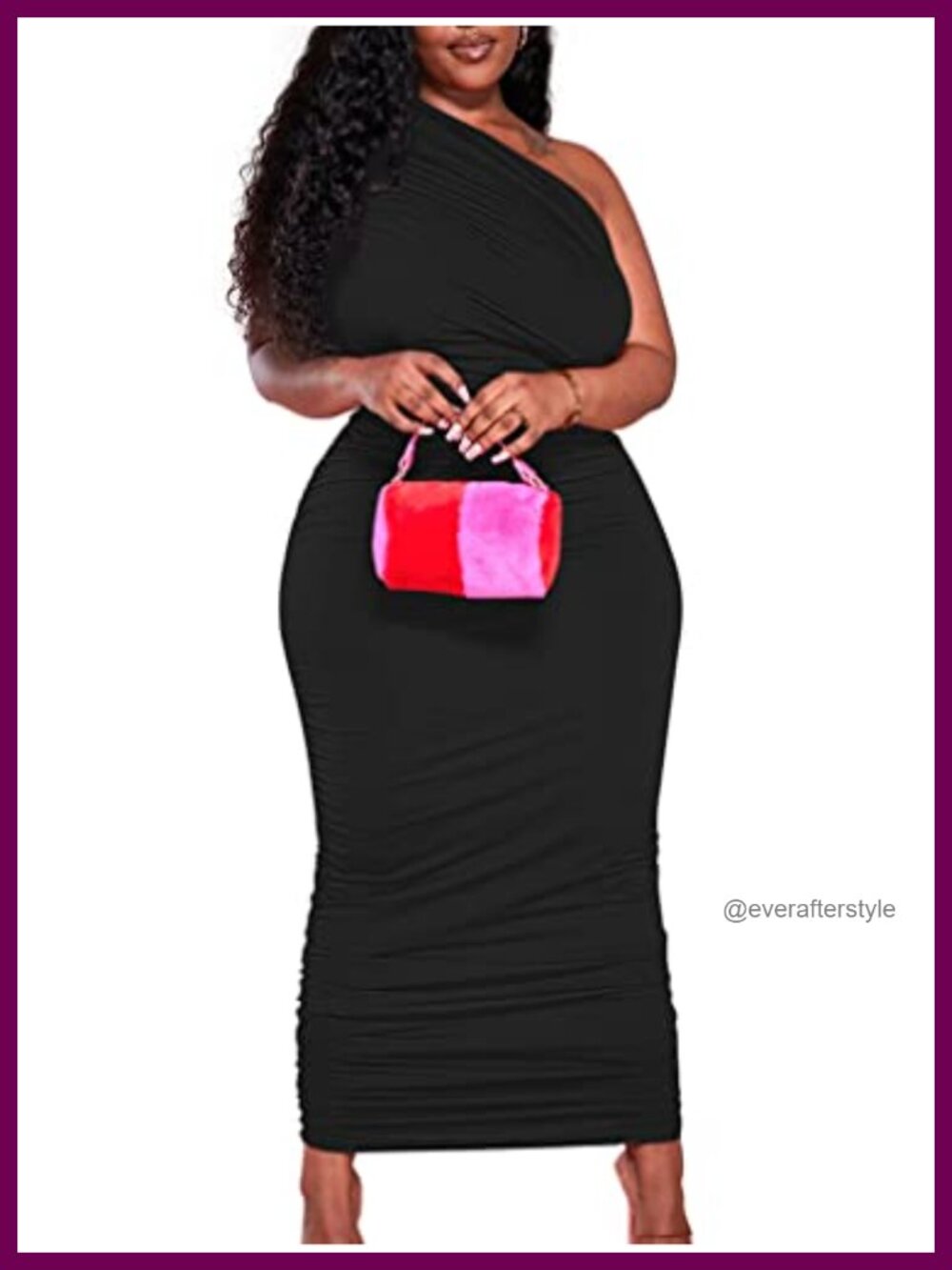 LAGSHIAN Women's Plus Size One Shoulder Ruched Bodycon Long Dress Sleeveless